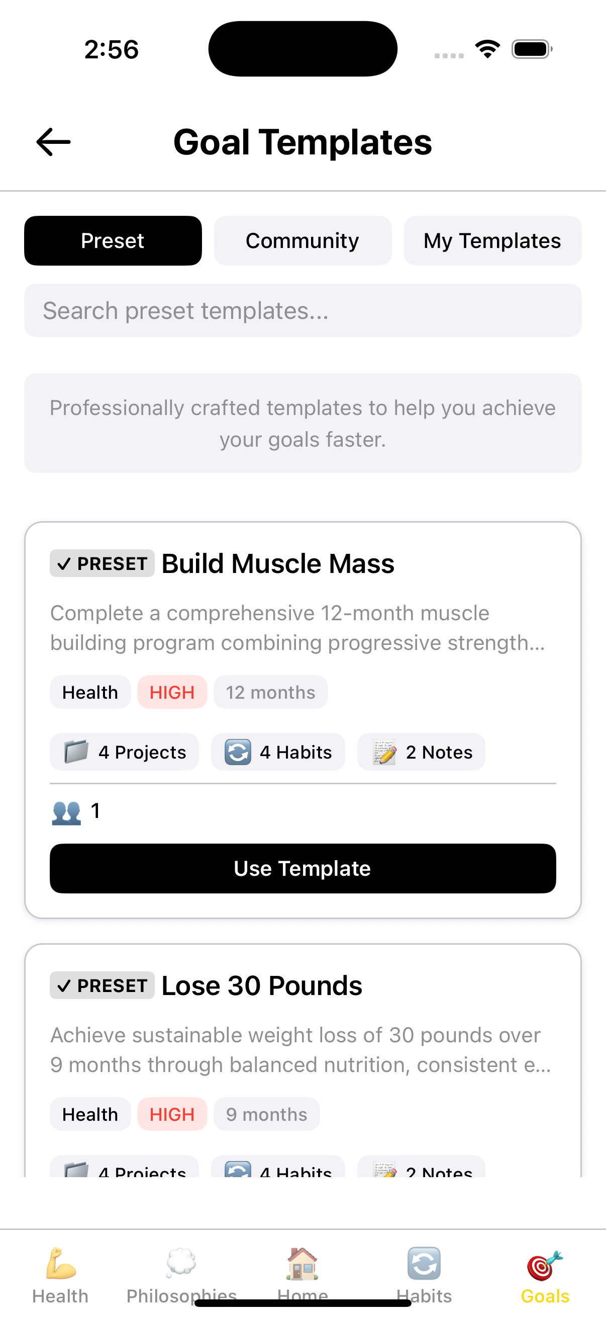 Templates Screen - Browse available templates